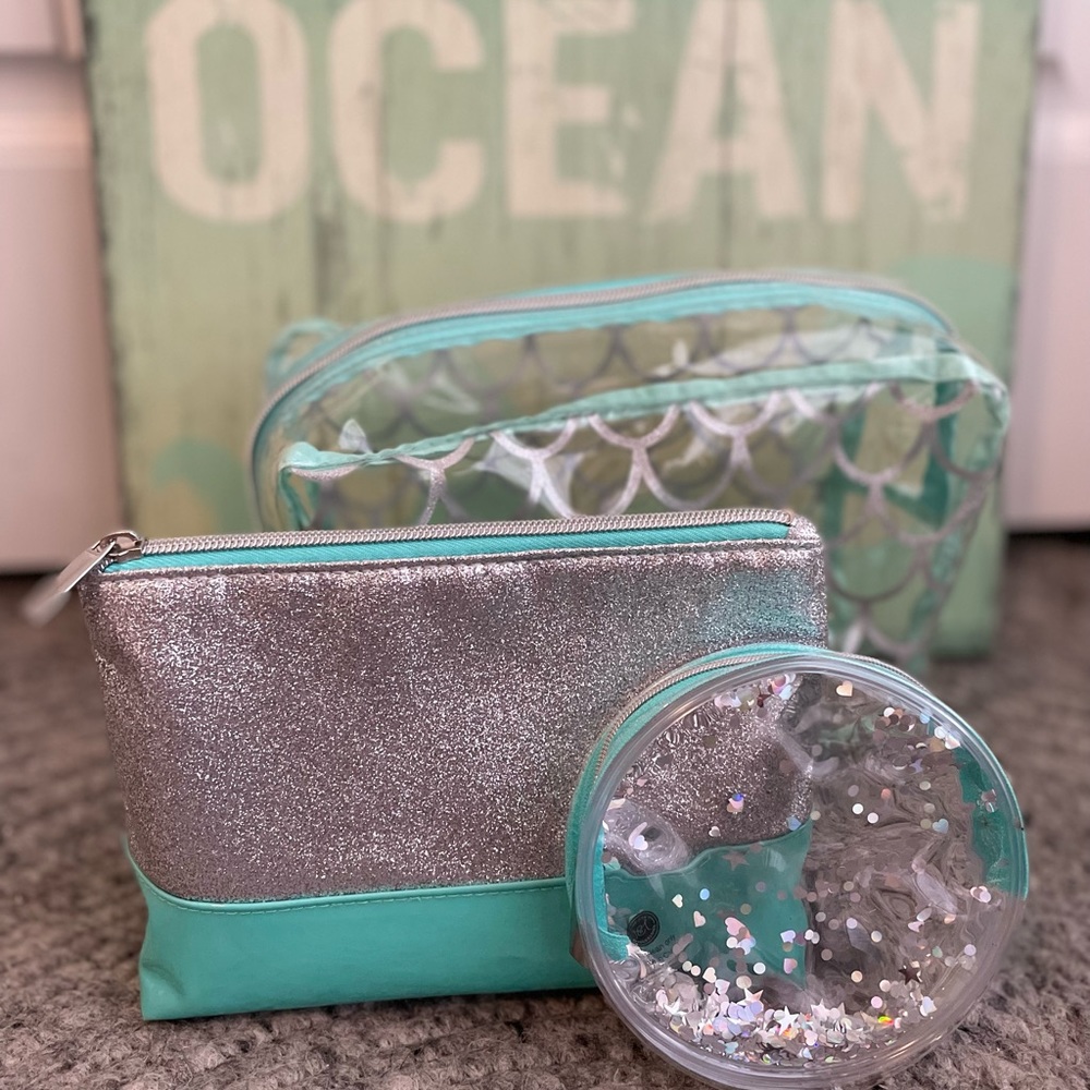 Set of 3 Beautiful Mermaid Bags for Beach Days/Makeup